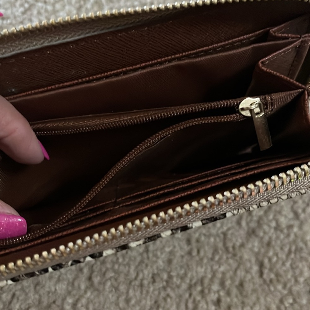 Snake skin tan & brown zip up long wallet clutch purse bag - Picture 9 of 13